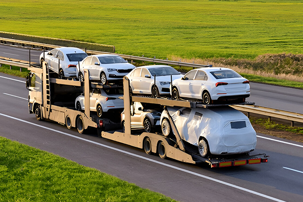 Enclosed car carrier transporting multiple vehicles