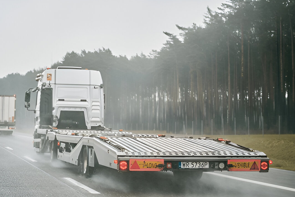 Empty car transporter heading to vehicle collection point