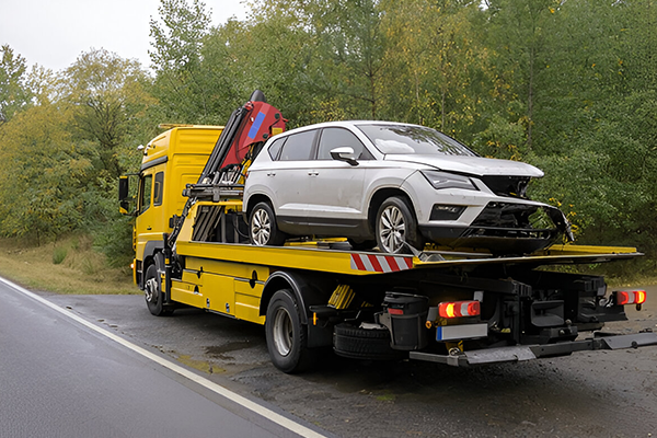4x4 vehicle being winched onto breakdown recovery truck